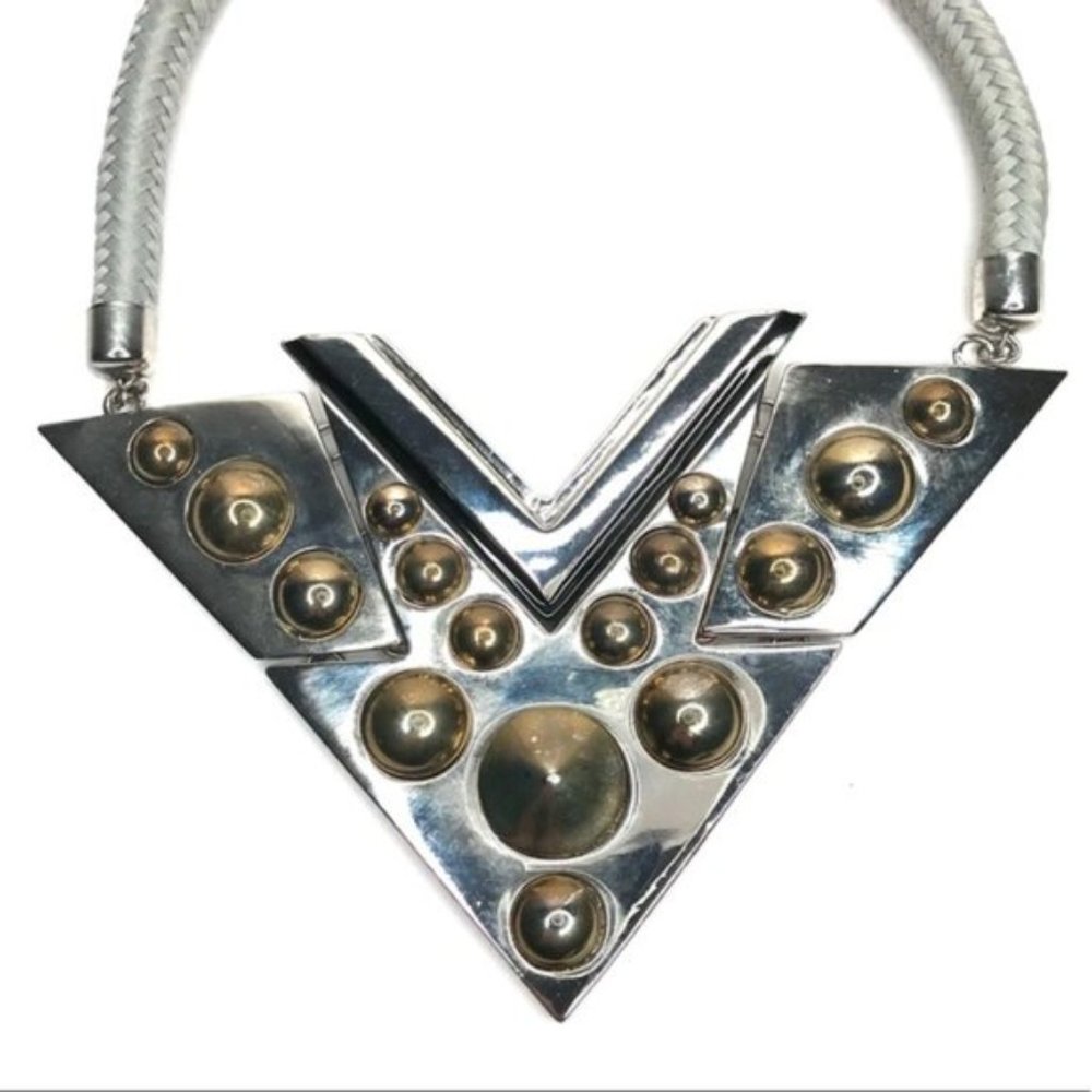 Silver & Gold Tone Triangle Statement Necklace - image 2
